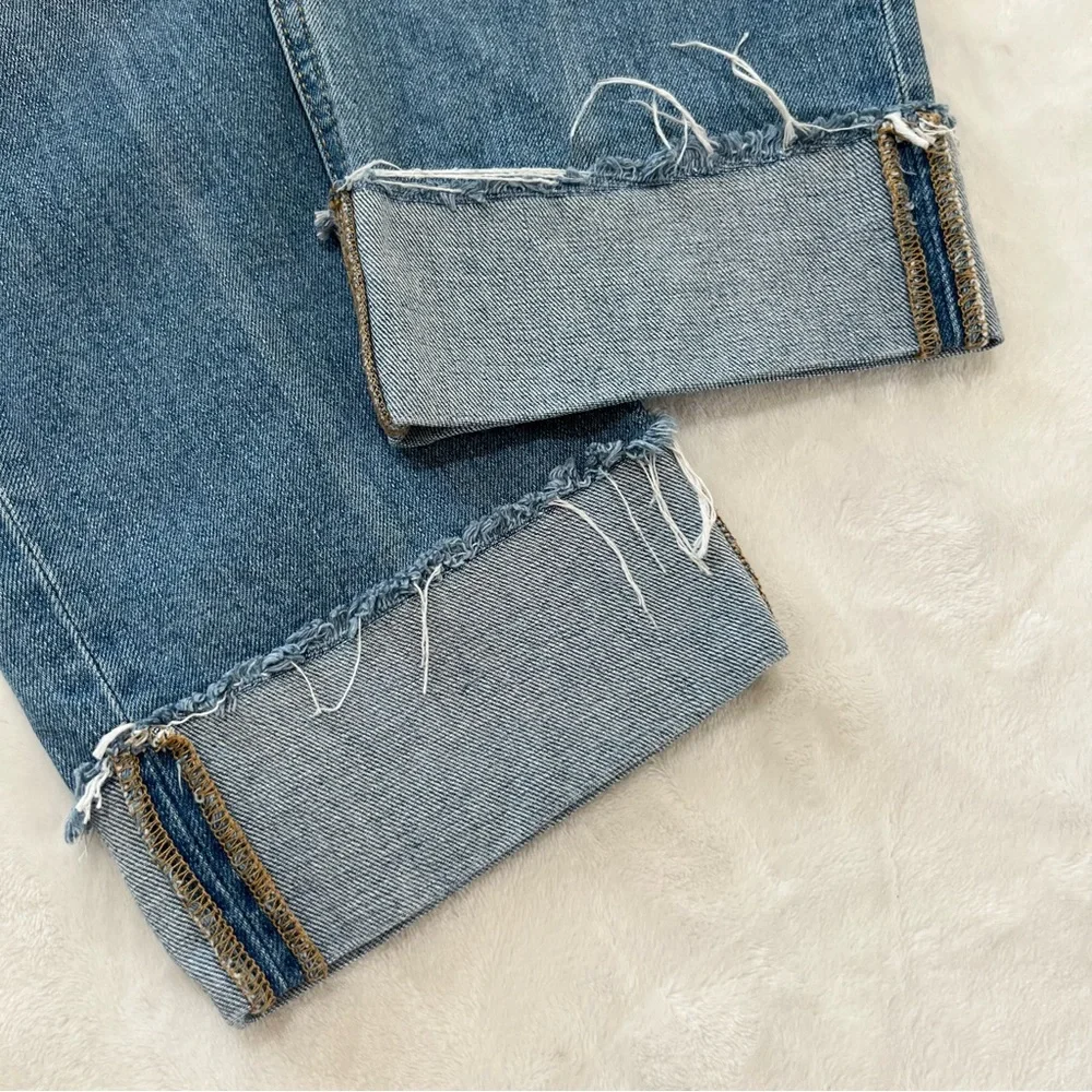 Old Navy Boyfriend Jeans Mid Rise Straight Ripped Smiley Face Happy Remix Blu 16